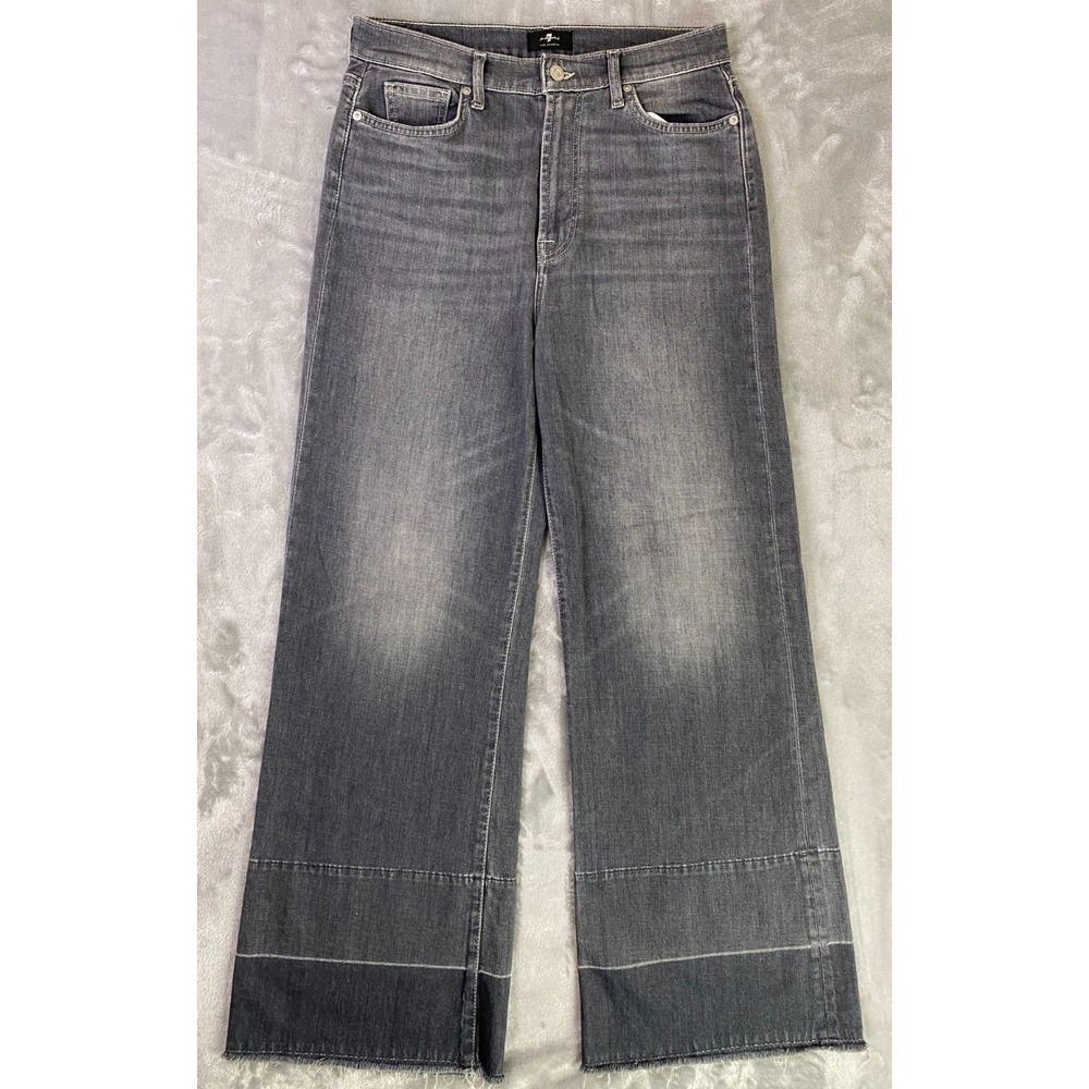7 For All Mankind The Ultra High Rise Jo Jeans Women 30 Gray Wide Leg Raw Hem